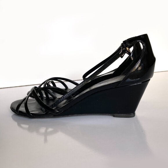 Prada Patent Leather Wedged Sandals Black Size 9.5 Vintage - Picture 6 of 15